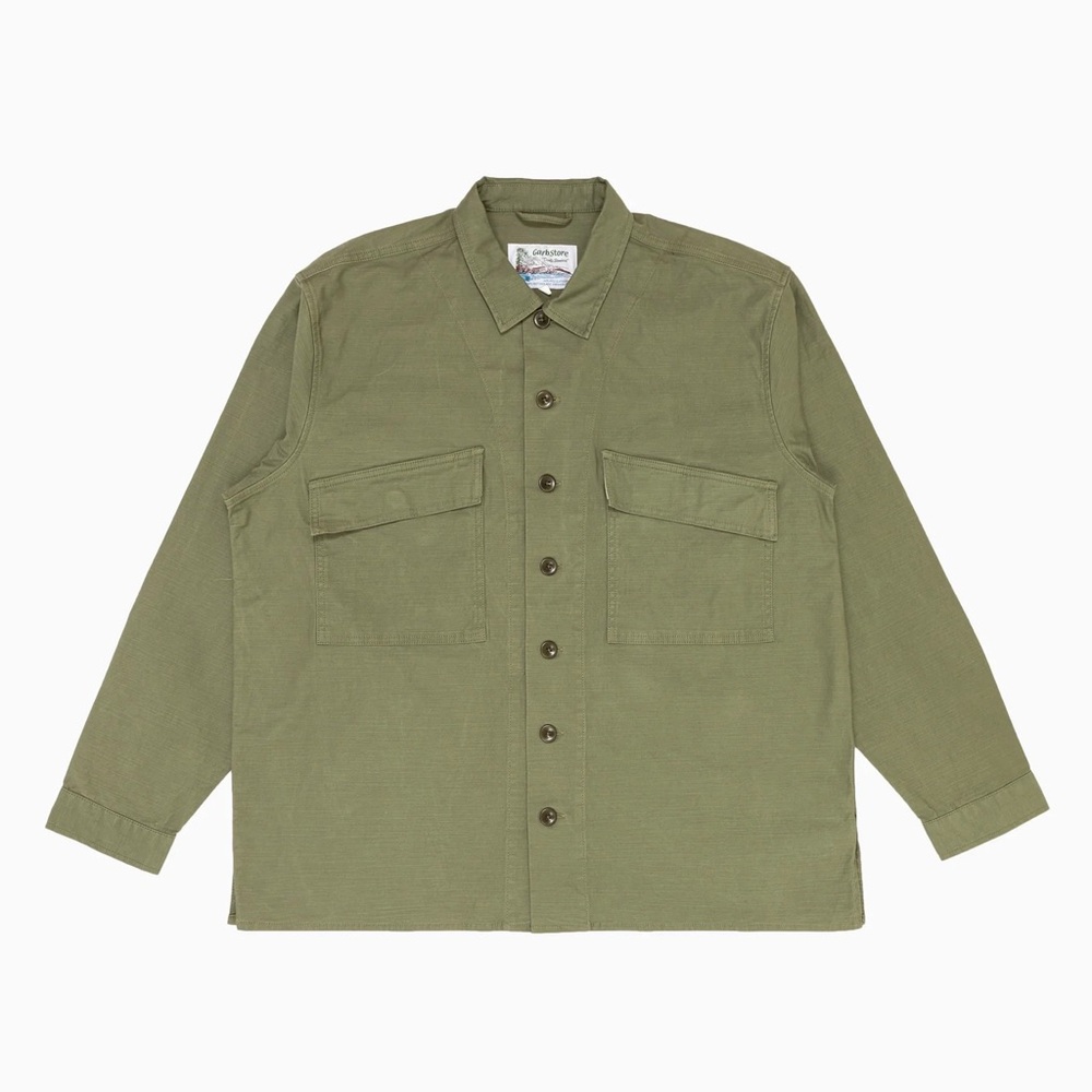 NWT Garbstore DP Manager Cotton Chore Jacket Shirt in Sage Green Khaki Natural